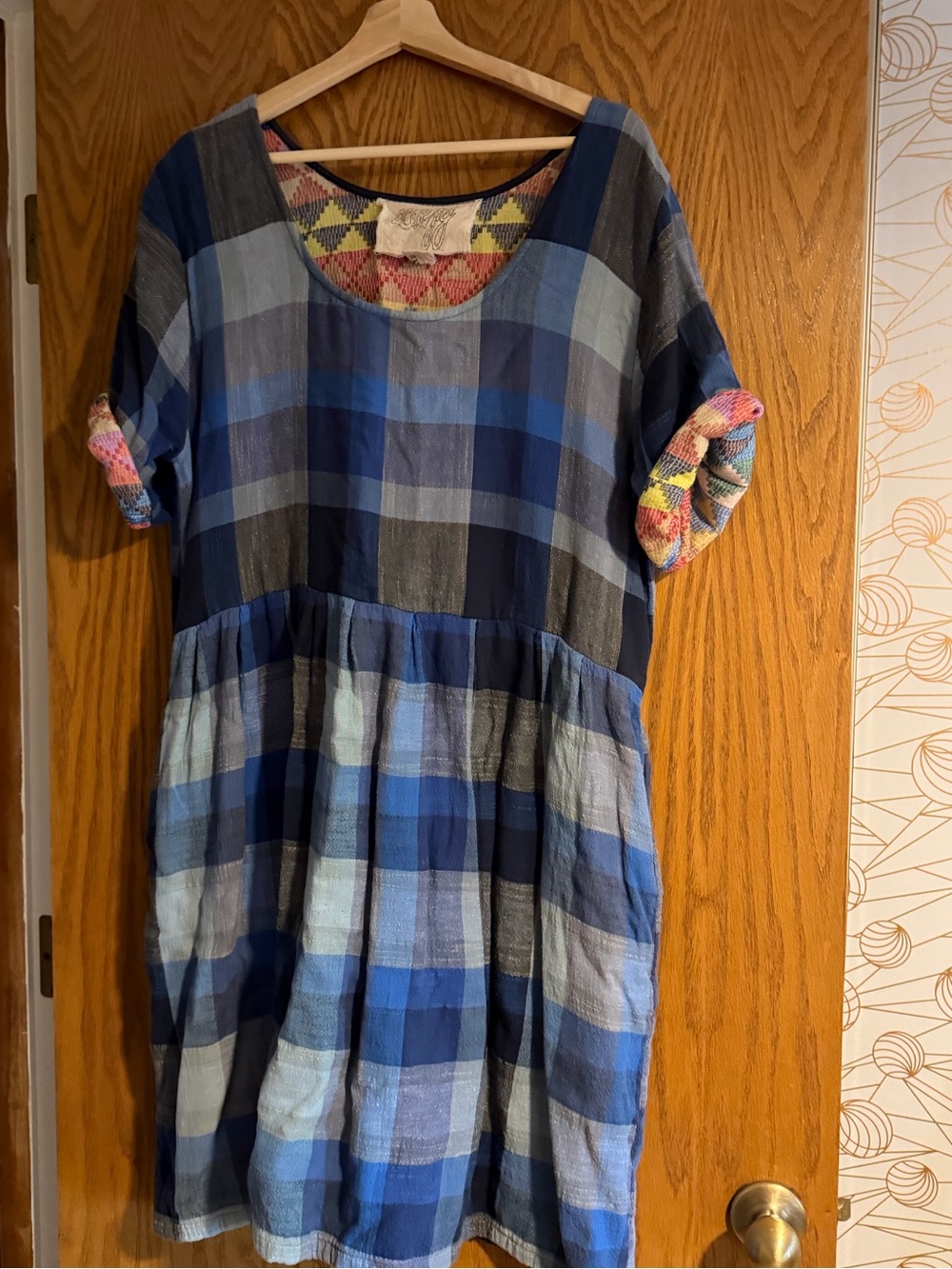 Ace & Jig Blue Plaid Midi Dress with Multicolor Cuff